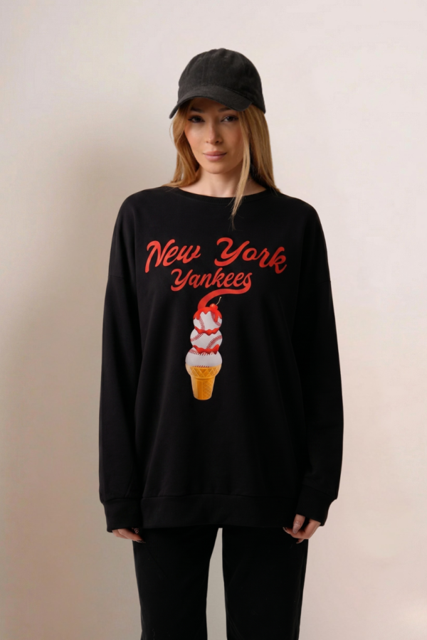 Maxibuzo Rustico Frisado Cuello Redondo Estampa New York "YANKEES"