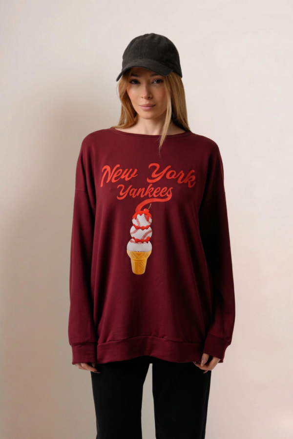 Maxibuzo Rustico Frisado Cuello Redondo Estampa New York "YANKEES"