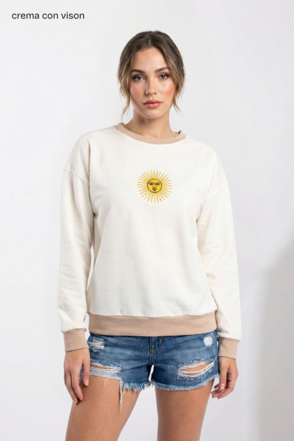 Buzo Rustico Lycra Cuello Redondo Combinado Sol De Mayo Bordado "ARGENTINO"