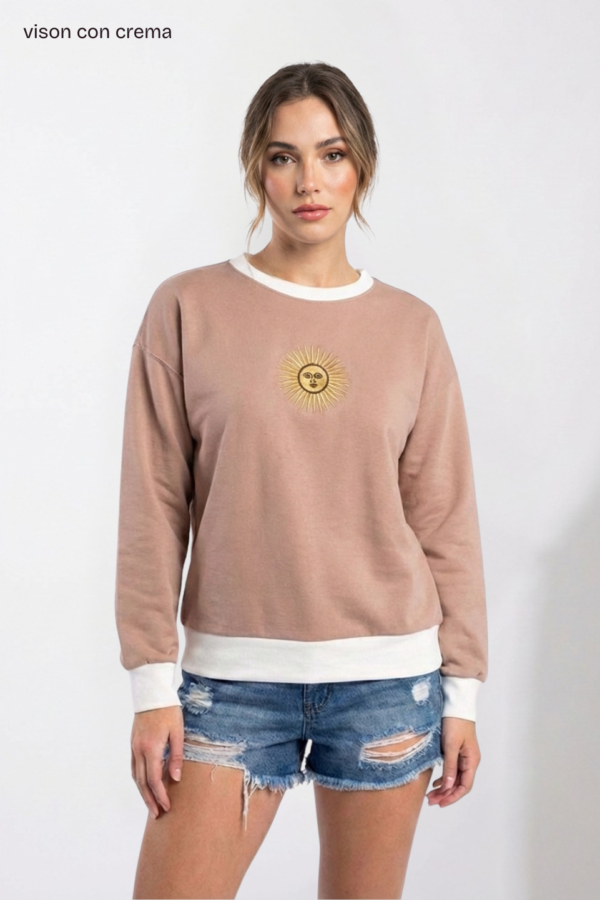 Buzo Rustico Lycra Cuello Redondo Combinado Sol De Mayo Bordado "ARGENTINO"