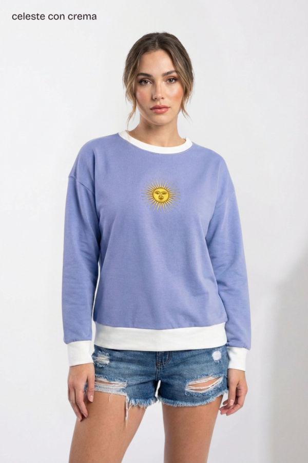 Buzo Rustico Lycra Cuello Redondo Combinado Sol De Mayo Bordado "ARGENTINO"