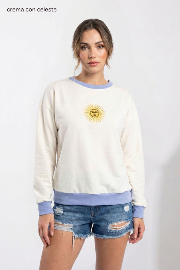 Buzo Rustico Lycra Cuello Redondo Combinado Sol De Mayo Bordado "ARGENTINO"