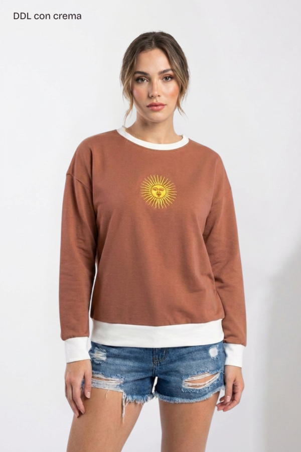 Buzo Rustico Lycra Cuello Redondo Combinado Sol De Mayo Bordado "ARGENTINO"