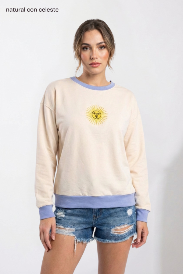 Buzo Rustico Lycra Cuello Redondo Combinado Sol De Mayo Bordado "ARGENTINO"