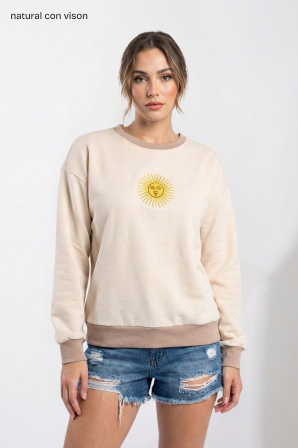 Buzo Rustico Lycra Cuello Redondo Combinado Sol De Mayo Bordado "ARGENTINO"