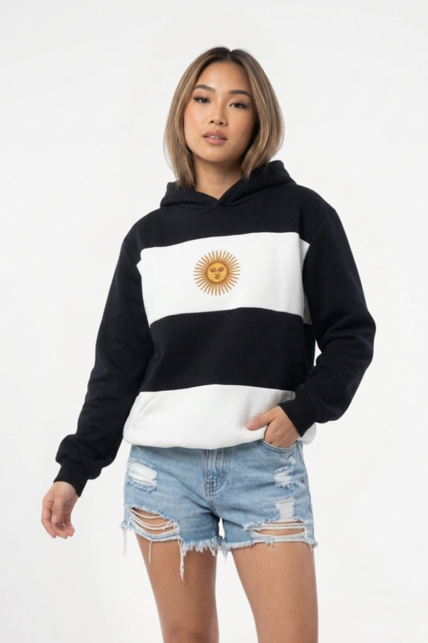 Buzo Frisa Peinado Con Capucha Sol De Mayo Argentina En DTF "BANDERA"