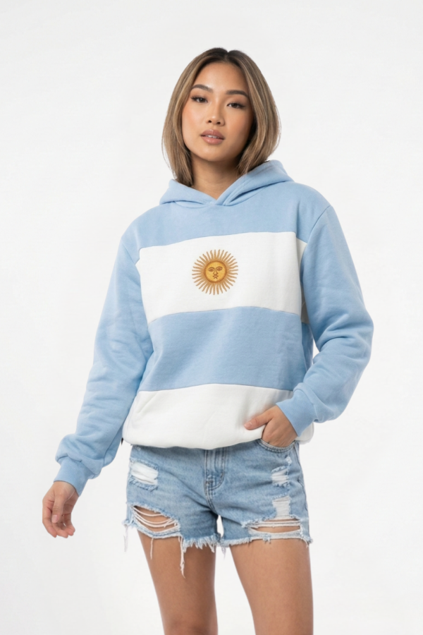 Buzo Frisa Peinado Con Capucha Sol De Mayo Argentina En DTF "BANDERA"