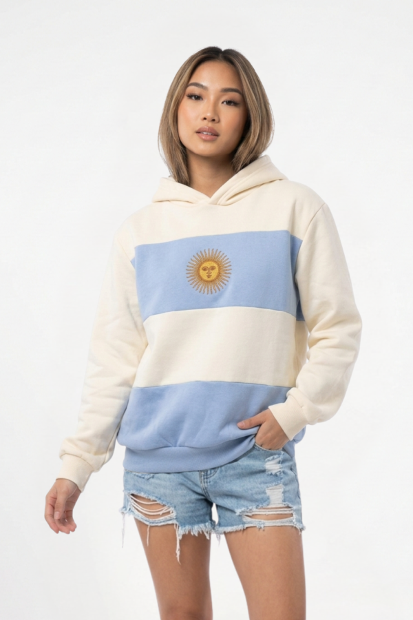 Buzo Frisa Peinado Con Capucha Sol De Mayo Argentina En DTF "BANDERA"