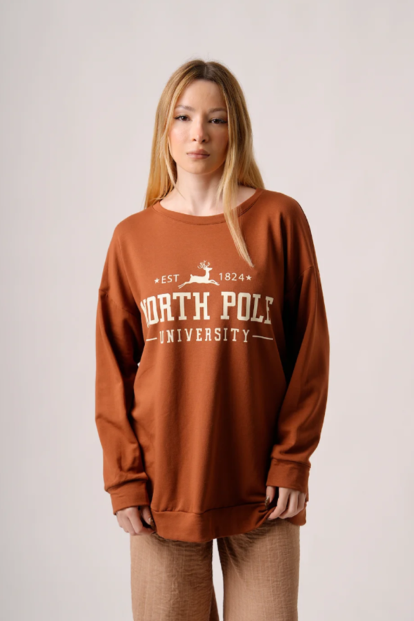 Maxibuzo Rustico Frizado Cuello Redondo Estampa "NORTH POLE"