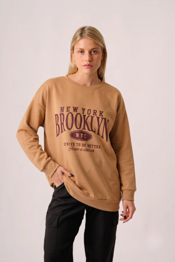 Maxibuzo Rustico Frizado Cuello Redondo Estampa Brooklyn "NYC"