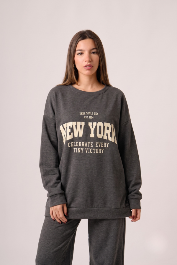 Maxibuzo Rustico Frisado Cuello Redondo Estampa New York Tiny "VICTORY"