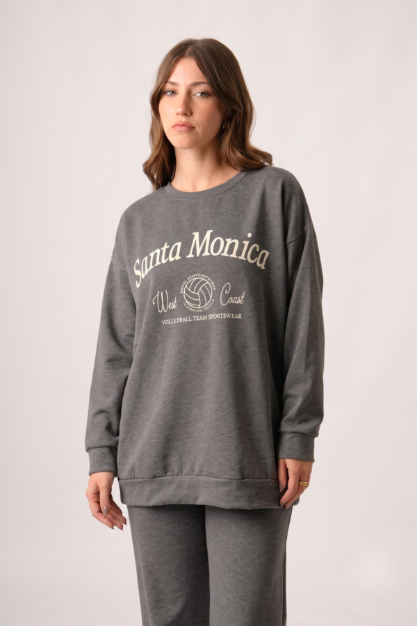 Maxibuzo Rustico Frisado Cuello Redondo Estampa Santa Monica "WEST COAST"