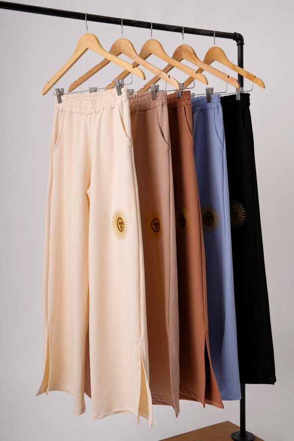 Palazzo Wide Leg Rustico Lycra Con Tajo Y Sol Bordado "INDIRA"