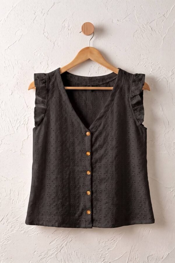 Musculosa Volado Con Botones Broderie Crep "BULMA"