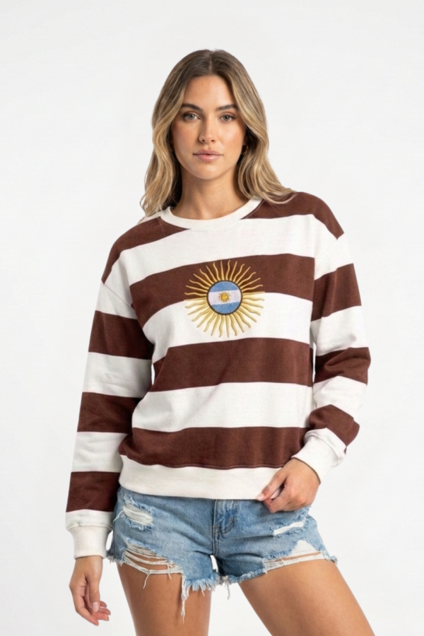 Buzo Frisado Cuello Redondo Rayado Sol De Mayo Centro Bandera Bordado "DINAMICO"