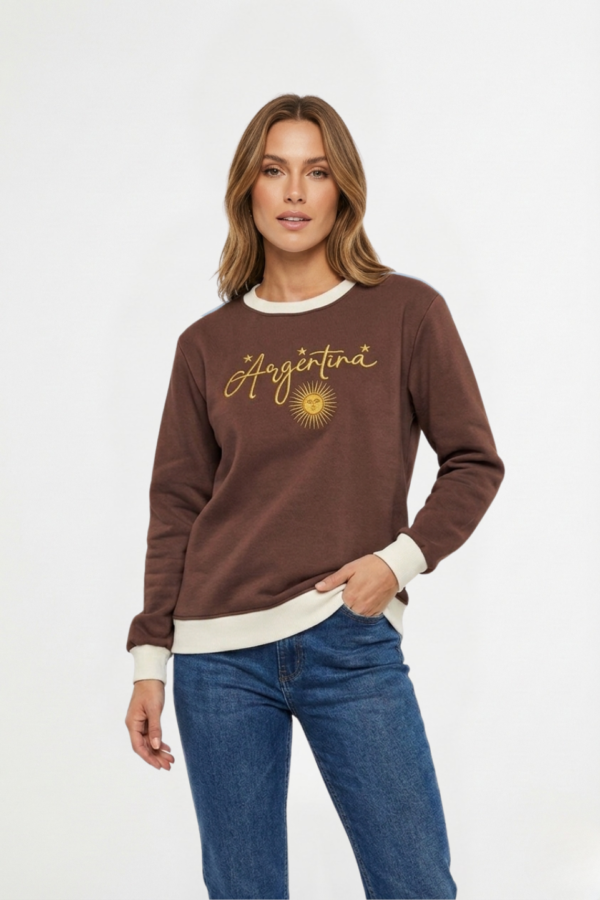 Buzo Frisado Combinado Cuello Redondo Argentina Sol De Mayo Bordado "STARS"