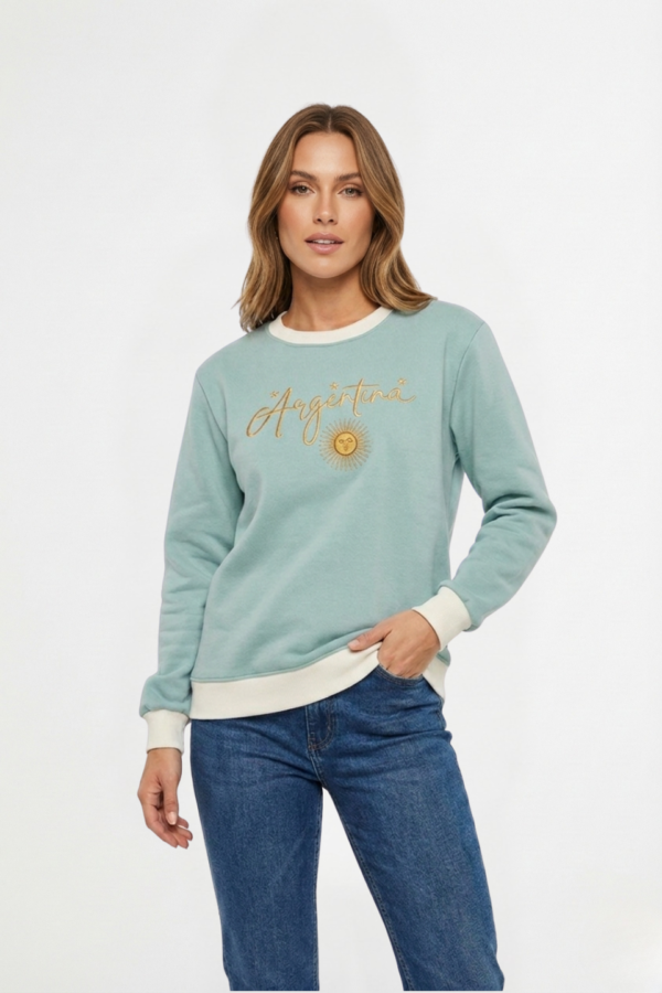 Buzo Frisado Combinado Cuello Redondo Argentina Sol De Mayo Bordado "STARS"