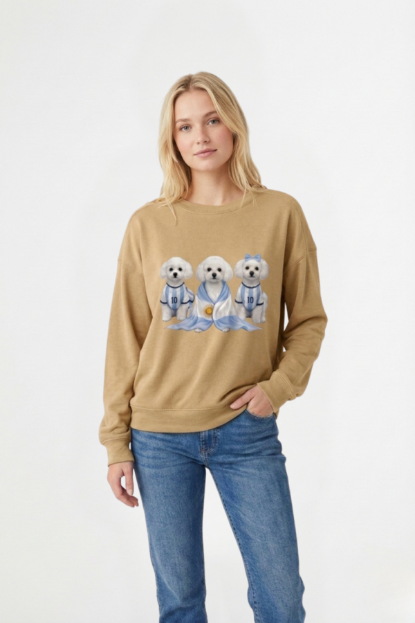 Buzo Rustico Frisado Cuello Redondo 3 Perros Con Camiseta En DTF "HINCHADA"