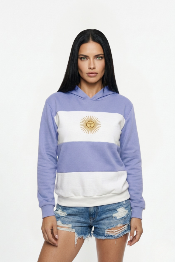 Buzo Frisa Peinado Con Capucha Sol De Mayo Bordado "MUNDIAL"