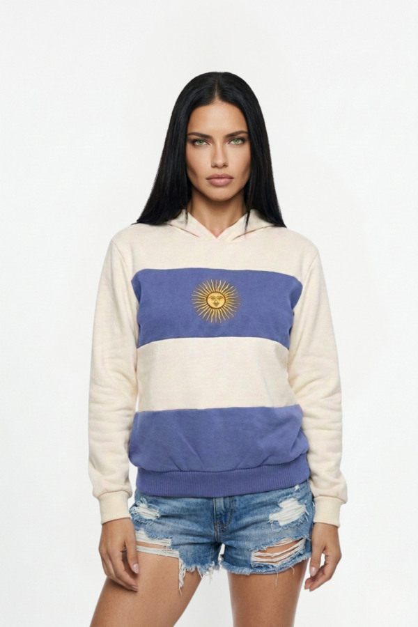 Buzo Frisa Peinado Con Capucha Sol De Mayo Bordado "MUNDIAL"