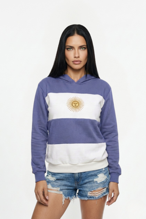 Buzo Frisa Peinado Con Capucha Sol De Mayo Bordado "MUNDIAL"