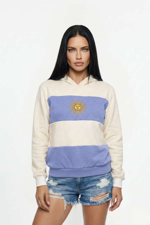 Buzo Frisa Peinado Con Capucha Sol De Mayo Bordado "MUNDIAL"