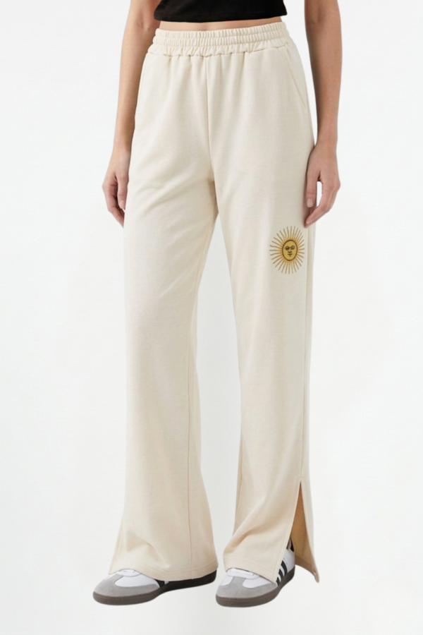 Palazzo Wide Leg Rustico Lycra Con Tajo Y Sol Bordado "INDIRA"