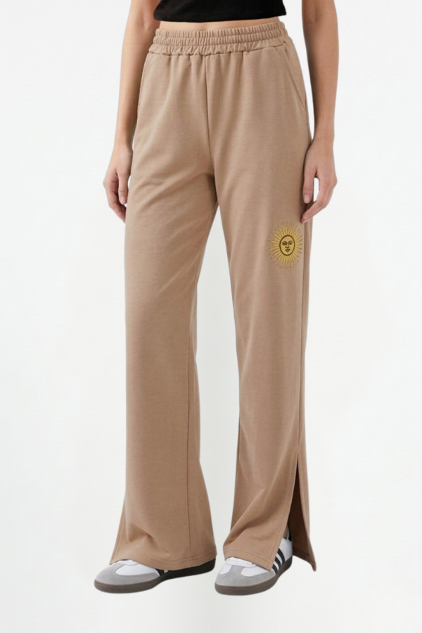 Palazzo Wide Leg Rustico Lycra Con Tajo Y Sol Bordado "INDIRA"