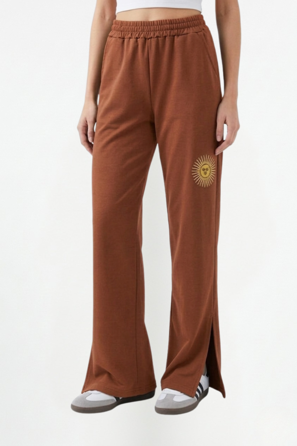 Palazzo Wide Leg Rustico Lycra Con Tajo Y Sol Bordado "INDIRA"