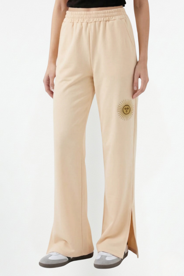 Palazzo Wide Leg Rustico Lycra Con Tajo Y Sol Bordado "INDIRA"