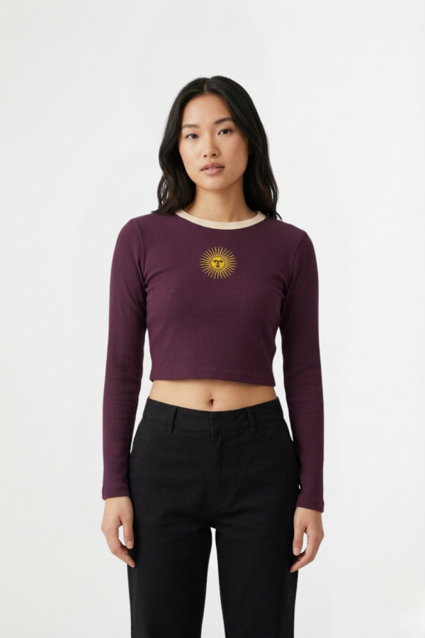 Top Combinado Manga Larga Morley Brushed Sol De Mayo Bordado En El Medio "LAYLA"