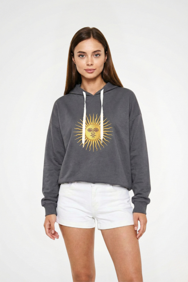 Buzo Rustico Frisado Con Capucha Sol De Mayo En DTF "LIZZY"