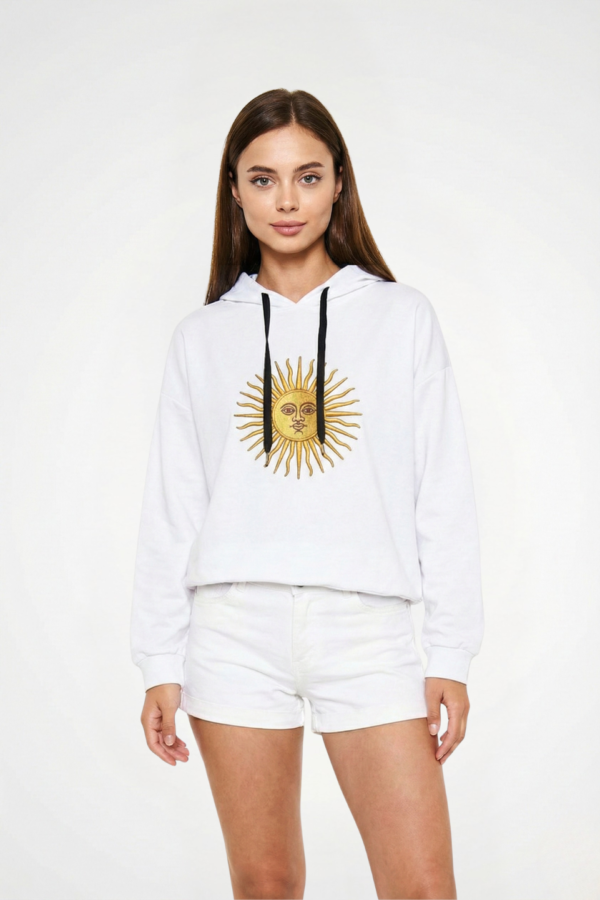 Buzo Rustico Frisado Con Capucha Sol De Mayo En DTF "LIZZY"