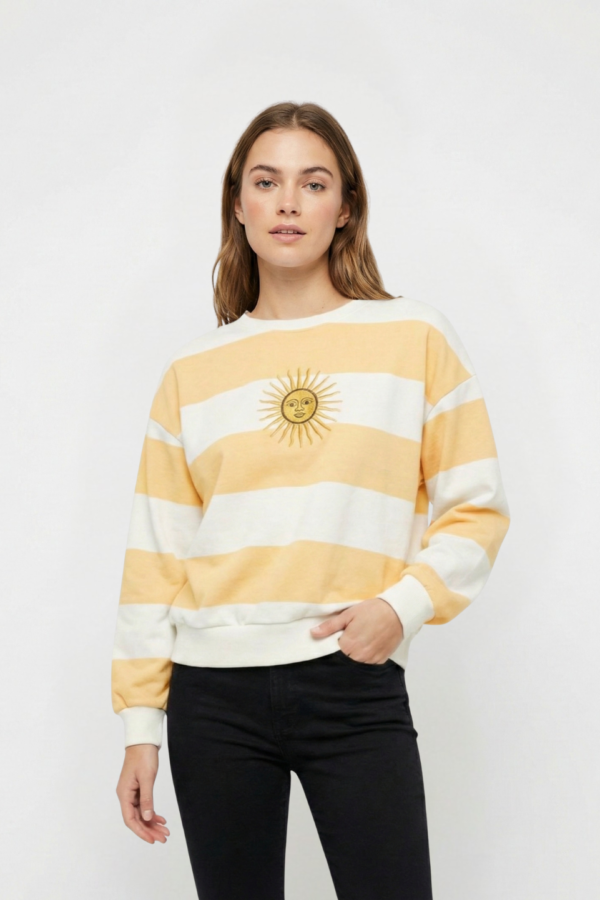Buzo Boxy Frisado Cuello Redondo Rayado Sol De Mayo Bordado "MONTI"