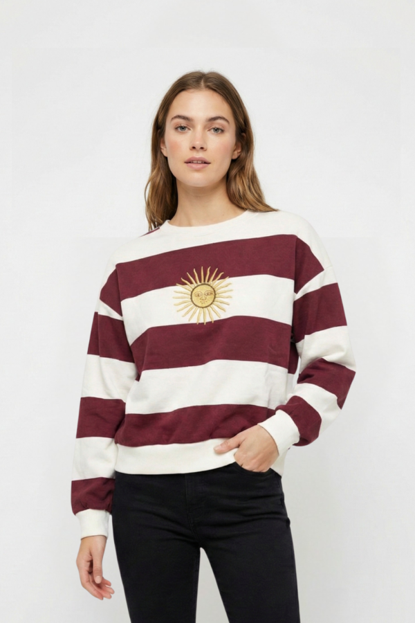 Buzo Boxy Frisado Cuello Redondo Rayado Sol De Mayo Bordado "MONTI"