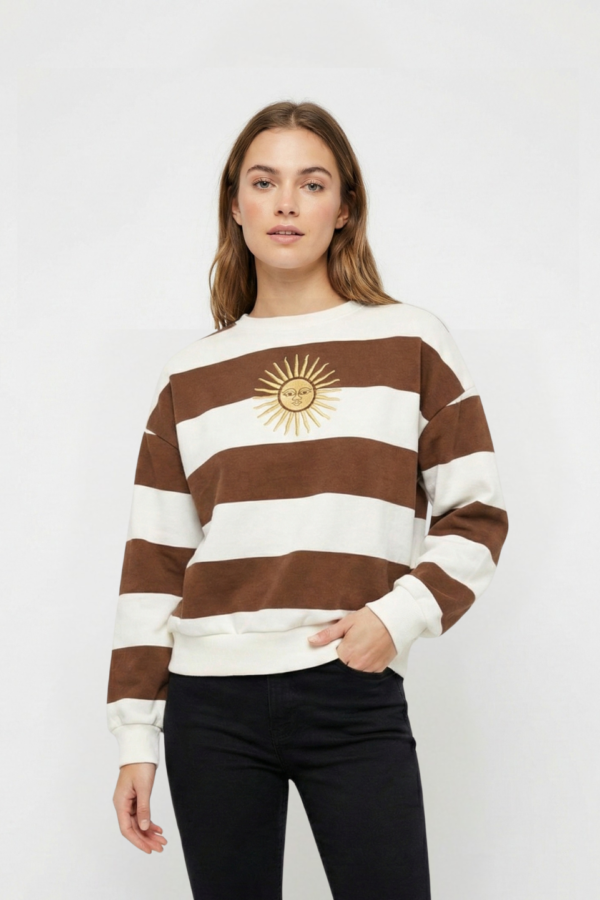 Buzo Boxy Frisado Cuello Redondo Rayado Sol De Mayo Bordado "MONTI"