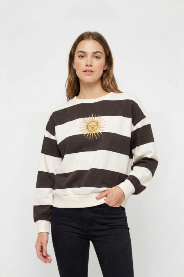 Buzo Boxy Frisado Cuello Redondo Rayado Sol De Mayo Bordado "MONTI"