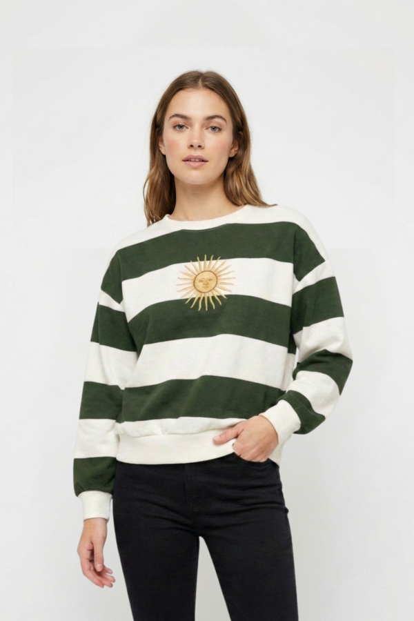 Buzo Boxy Frisado Cuello Redondo Rayado Sol De Mayo Bordado "MONTI"