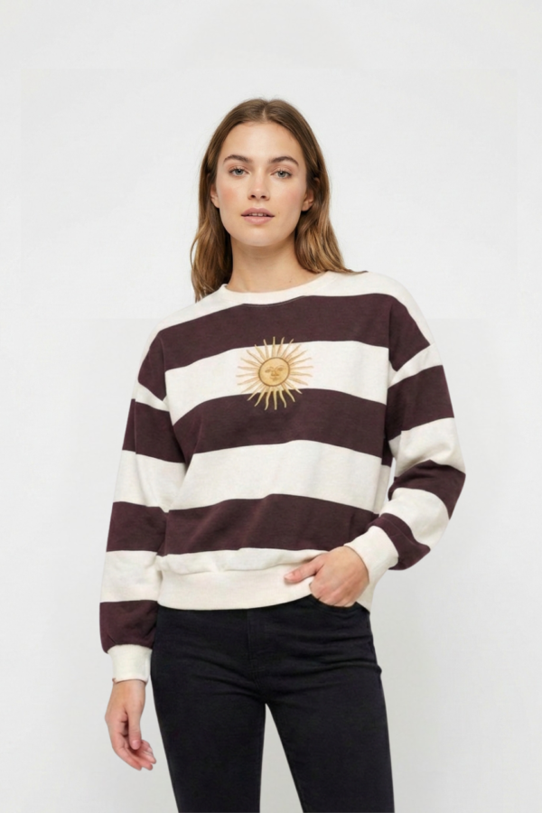 Buzo Boxy Frisado Cuello Redondo Rayado Sol De Mayo Bordado "MONTI"