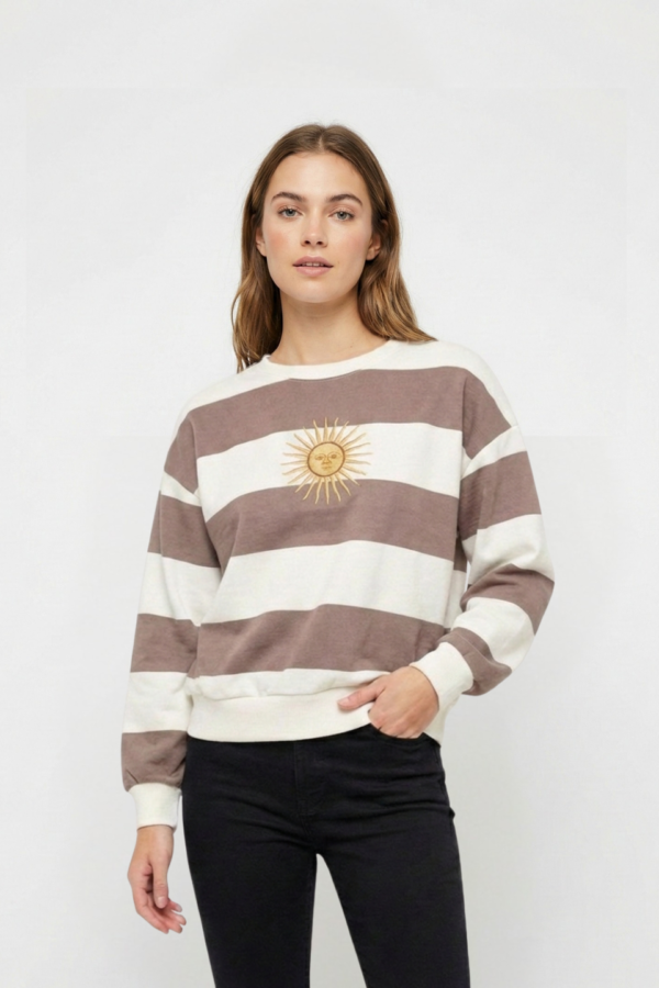 Buzo Boxy Frisado Cuello Redondo Rayado Sol De Mayo Bordado "MONTI"