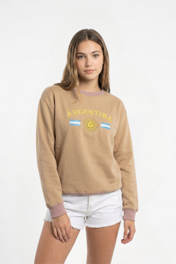 Buzo Frisado Cuello Redondo Argentina Con Sol Y 2 Banderas Bordado "PEYTON"