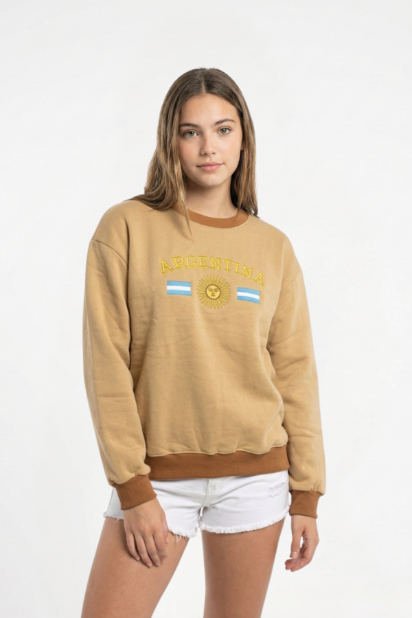 Buzo Frisado Cuello Redondo Argentina Con Sol Y 2 Banderas Bordado "PEYTON"