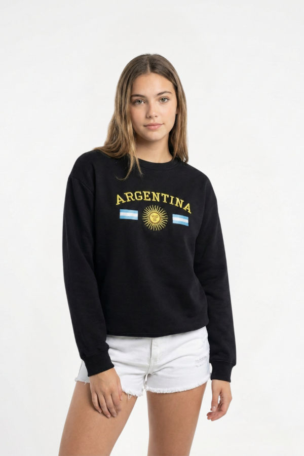 Buzo Frisado Cuello Redondo Argentina Con Sol Y 2 Banderas Bordado "PEYTON"