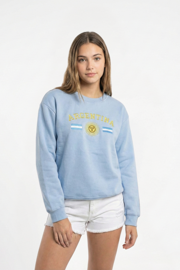 Buzo Frisado Cuello Redondo Argentina Con Sol Y 2 Banderas Bordado "PEYTON"