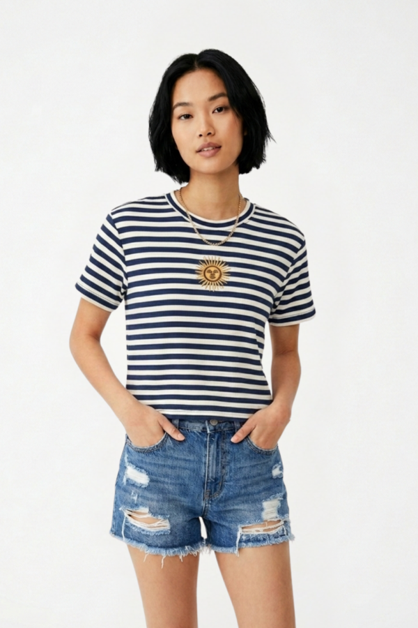 Remera Morley Rayado Sol De Mayo Bordado "RUSH"