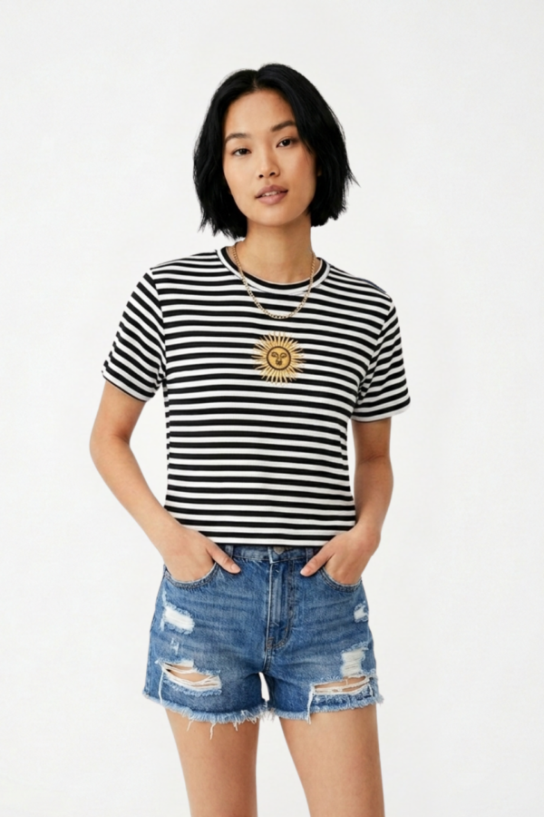 Remera Morley Rayado Sol De Mayo Bordado "RUSH"