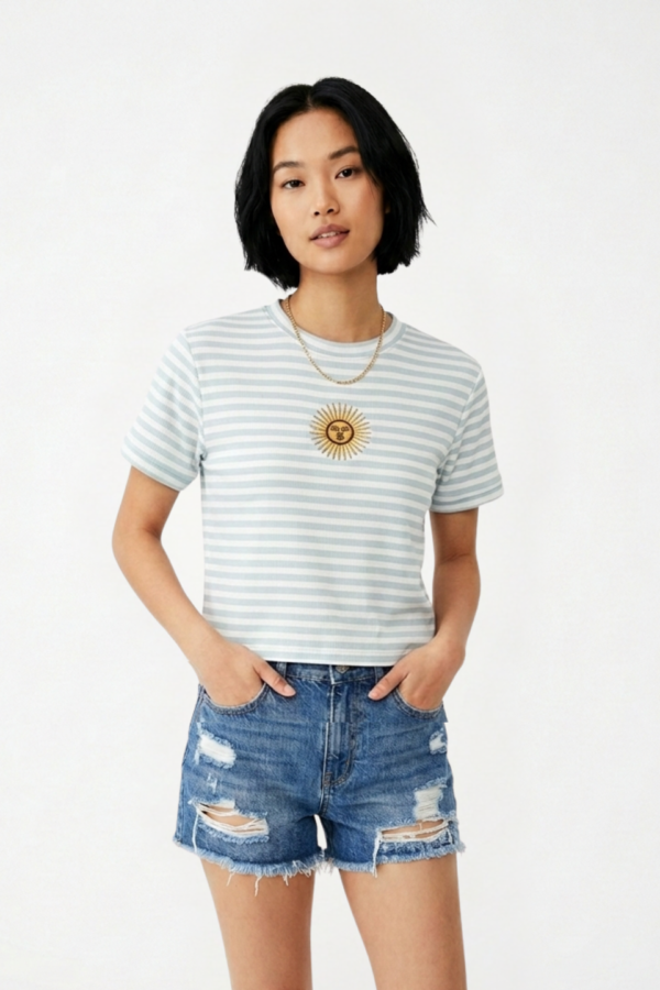 Remera Morley Rayado Sol De Mayo Bordado "RUSH"