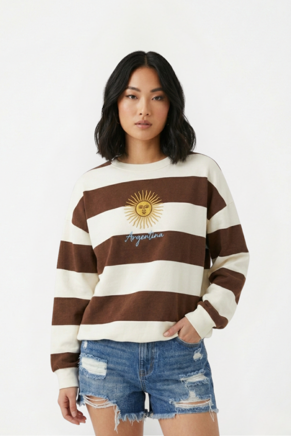 Buzo Frisado Cuello Redondo Rayado Sol De Mayo Y Argentina Bordado "TERCERA"