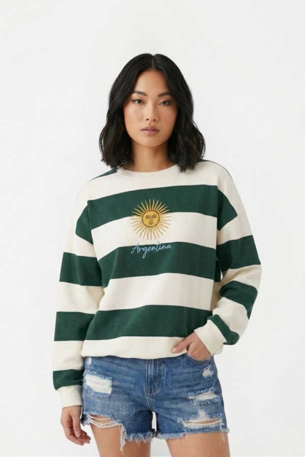 Buzo Frisado Cuello Redondo Rayado Sol De Mayo Y Argentina Bordado "TERCERA"