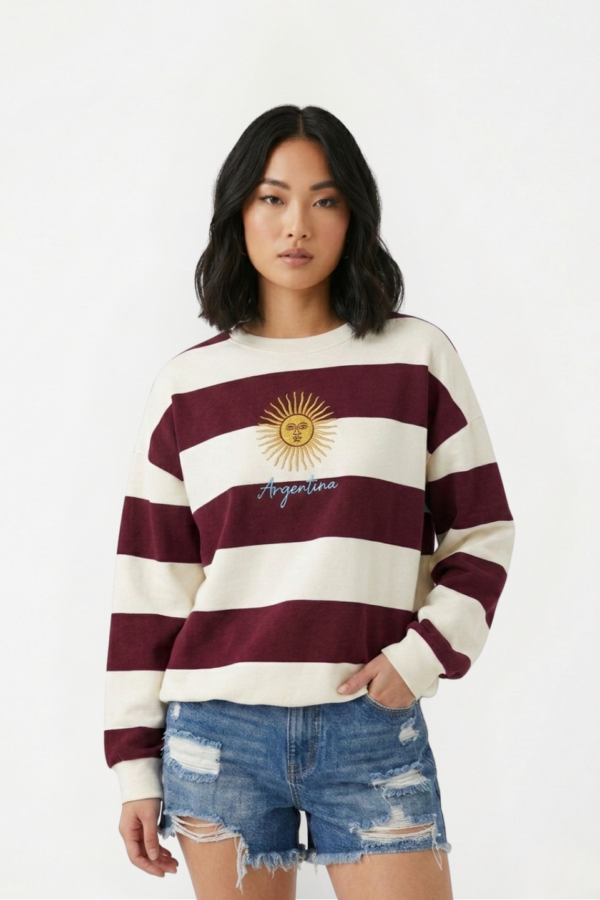 Buzo Frisado Cuello Redondo Rayado Sol De Mayo Y Argentina Bordado "TERCERA"